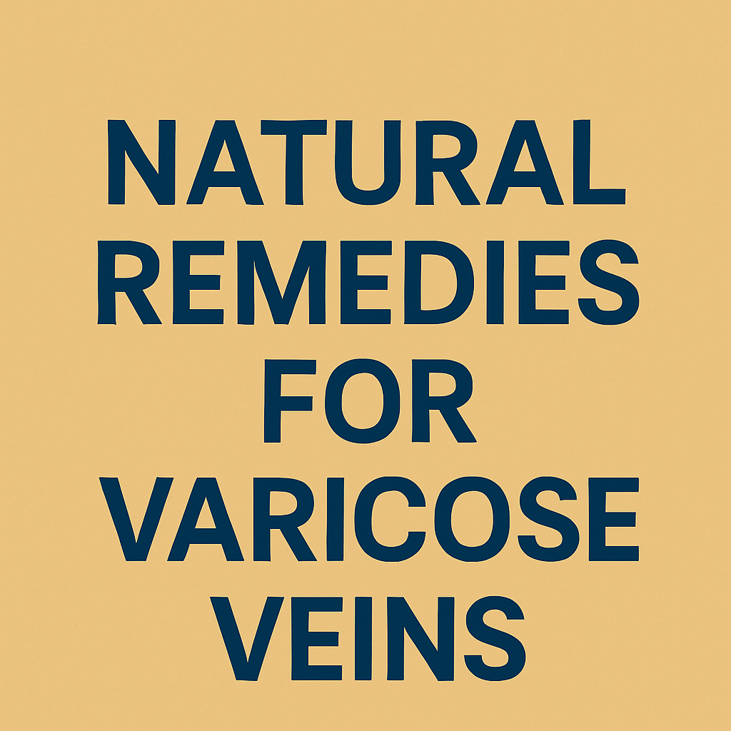 Promotional digital graphic showing a woman massaging her leg, with a focus on relief from varicose veins, alongside natural supplement imagery and the headline 'Find Relief from Varicose Veins Naturally'.