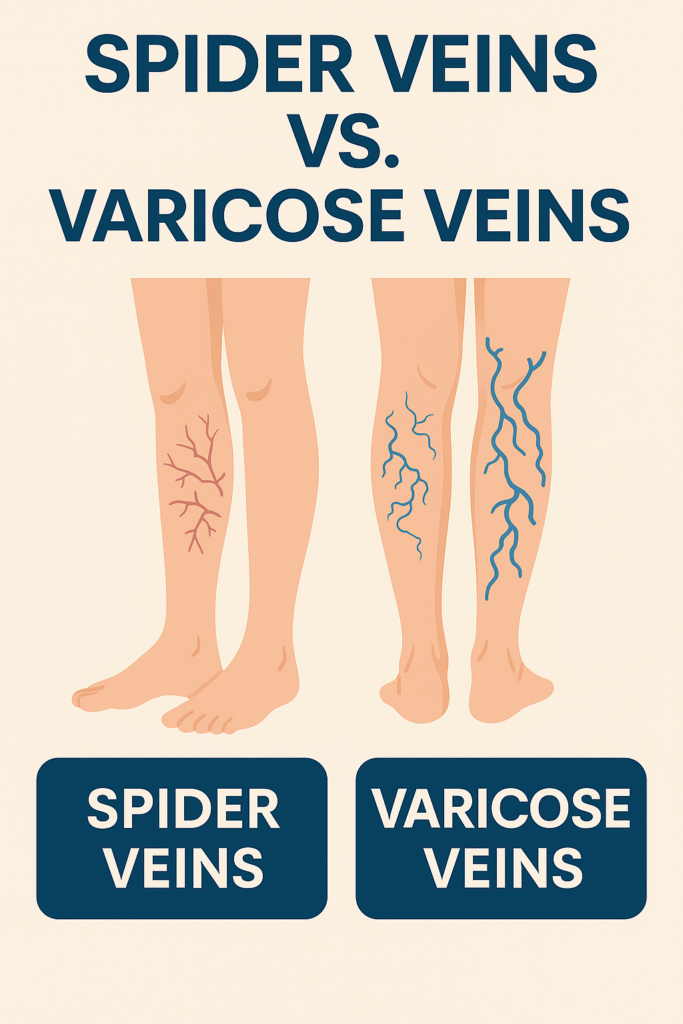 Close-up of spider veins on the surface of a woman's leg, showing red and purple thread-like patterns.