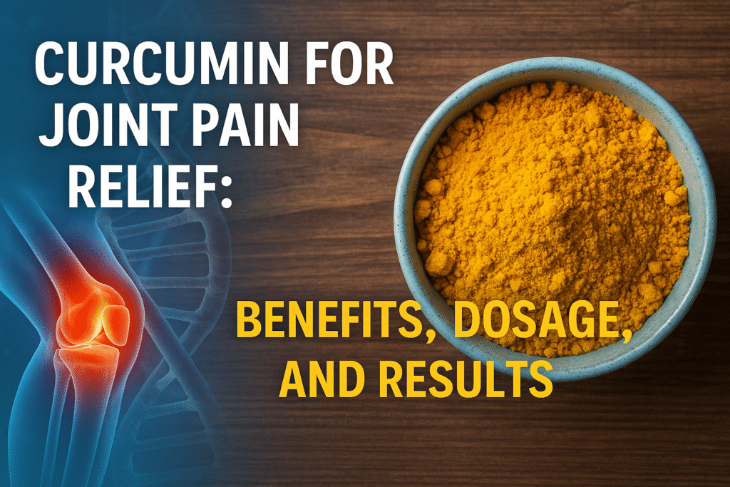 Curcumin capsules and turmeric root displayed on a wooden surface, highlighting their use for natural joint pain relief.