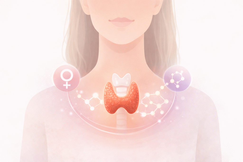 Illustration showing how the thyroid affects hormonal balance in women
