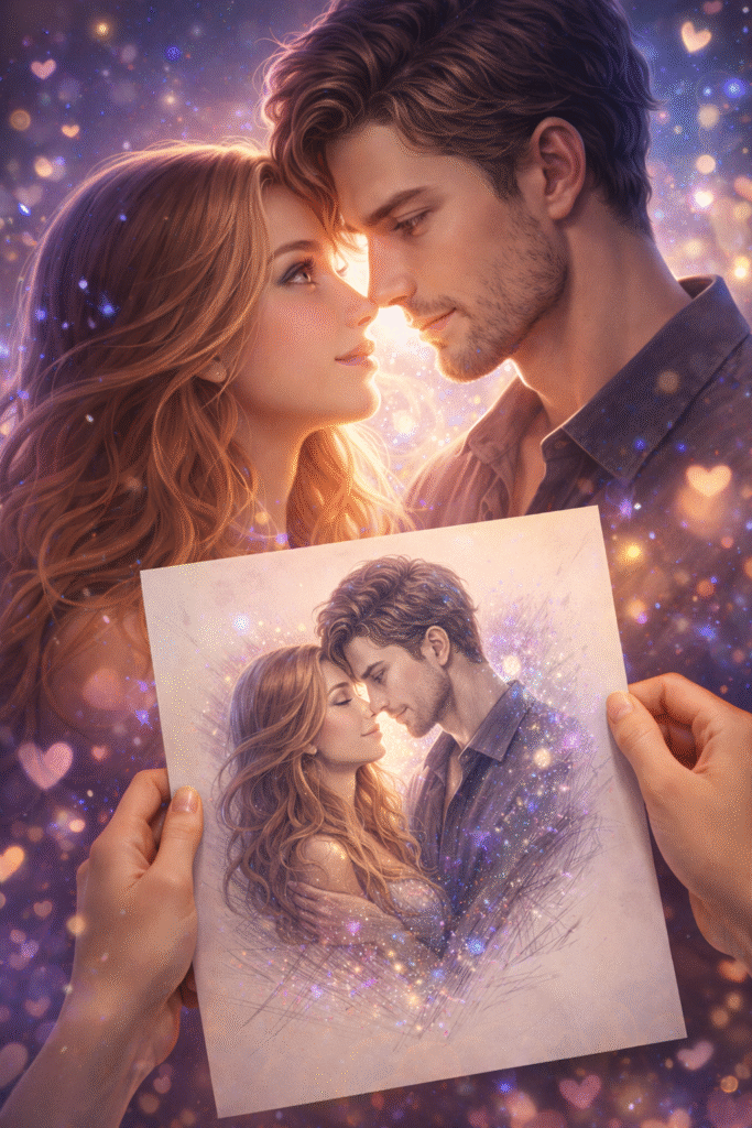 romantic couple connection inspired by psychic soulmate drawing with sketch illustration